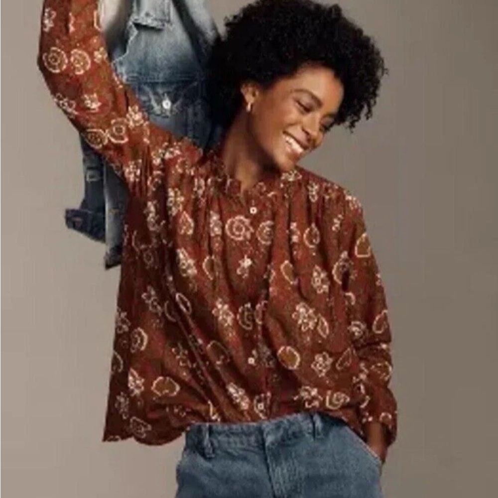 Millie Resort Francesca High Neck Button-up Blouse Cinnabar $248